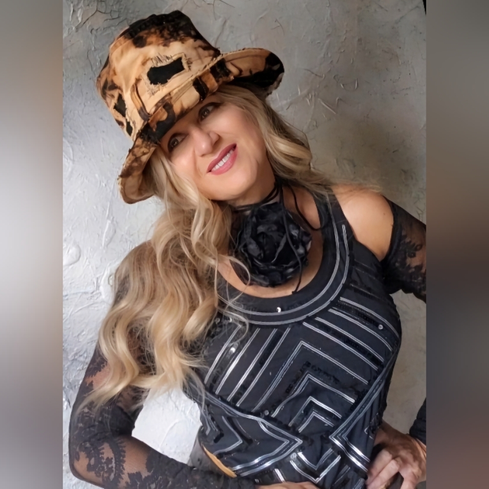 Stovepipe Top Hat Designer Hat Shabby Upcycled Denim Boho Ripped Hippie - Picture 10 of 17